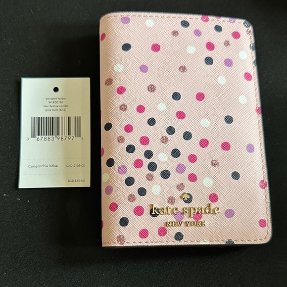 Kate Spade Pink Multicolor Staci Festive Confetti Passport Holder NWT - Picture 1 of 6